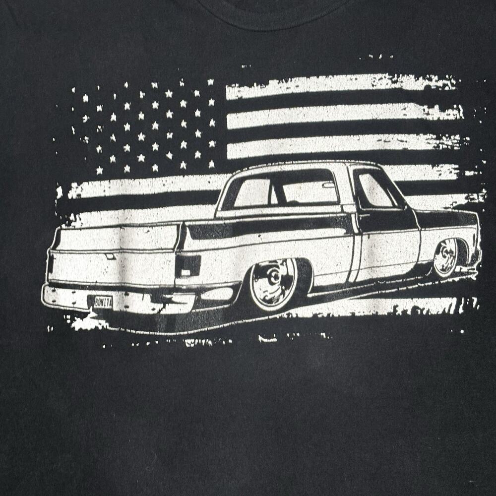 Chevy C10 Nation American Flag Slammed Truck T Shirt Mens Size XL Black - Picture 2 of 6